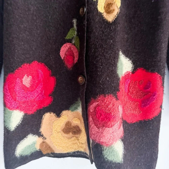 Susan Bristol Boiled Wool Brown Red Floral Jacket M - Picture 2 of 8